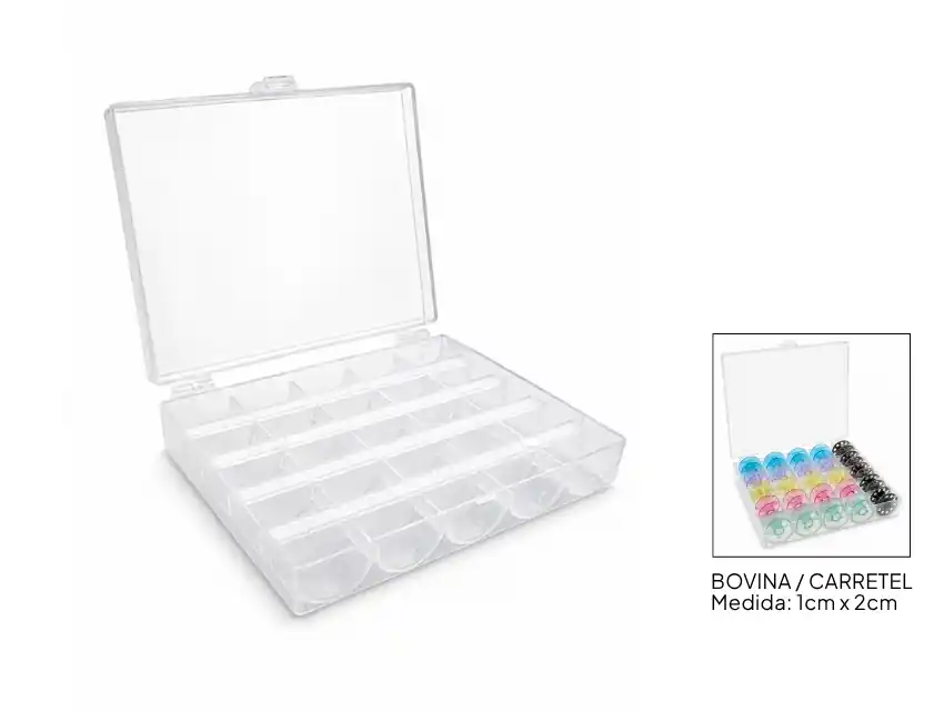 ESTUCHE PLASTICO P/ BOBINAS CON 25 DIVISIONES 9CM X 12CM