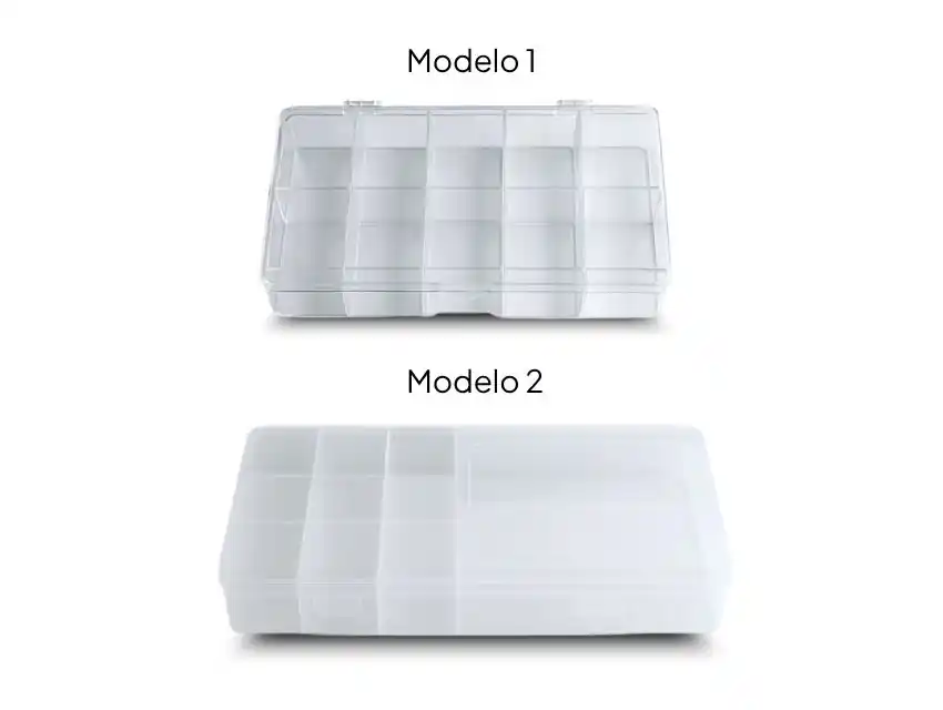 ESTUCHE PLASTICO RECTANGULAR CON 10 DIVISIONES P/MANUALIDADES 9CM X 15CM X 3CM APROX