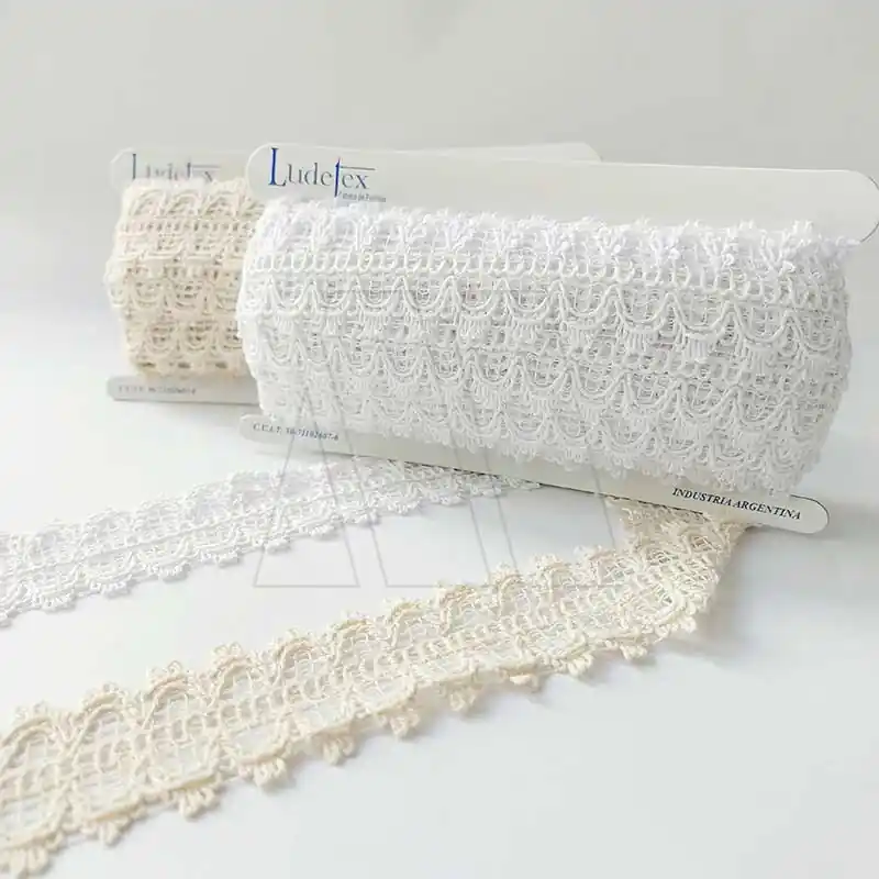 PUNTILLA ALGODON DOBLE ONDAS Y PICOS 4,5CM X 10MTS