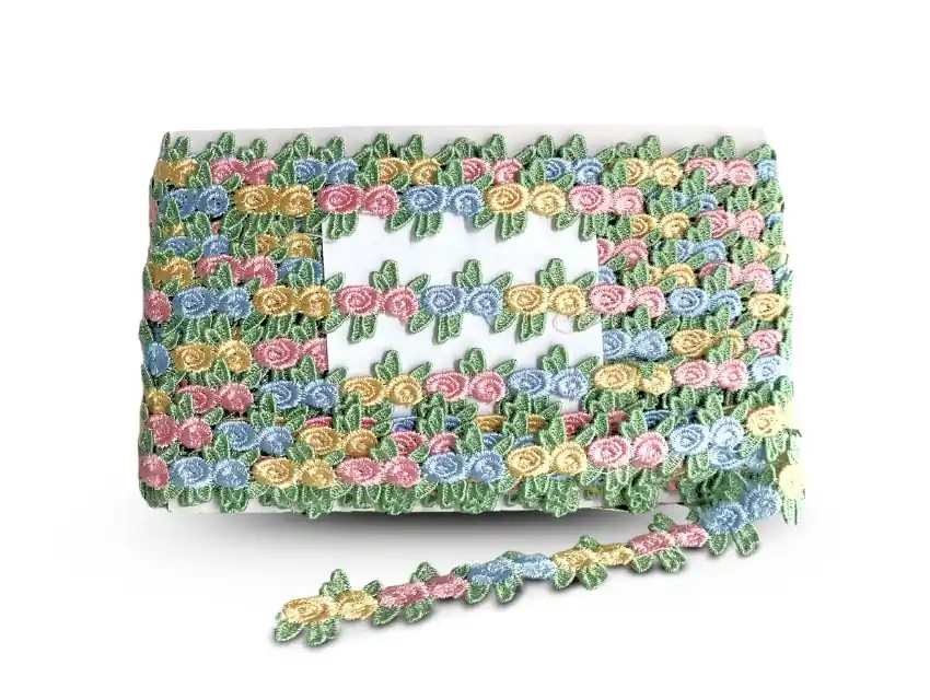 GUIPURE ROSITAS MUTICOLOR CON HOJAS 2,5 CM X 13,7 MTS