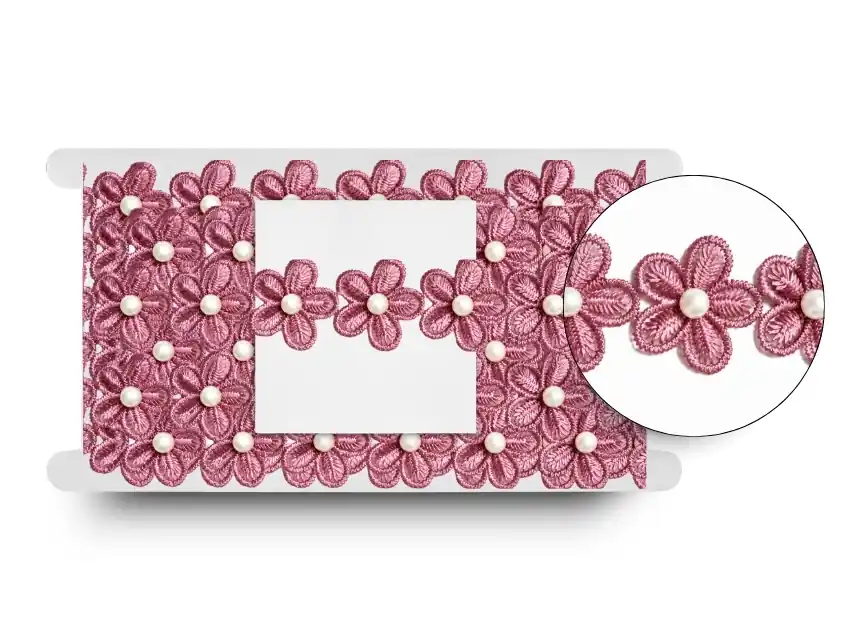 GUIPURE FLOR ROSA C/PERLA 3 CM X 13,7 MTS