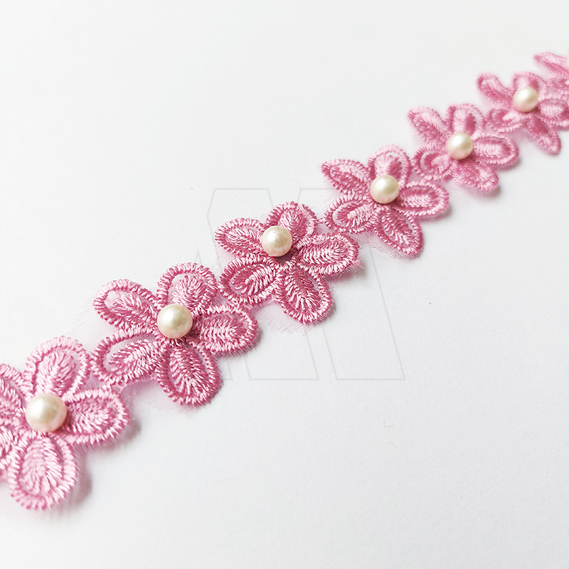 GUIPURE FLOR ROSA C/PERLA X 15 YDS
