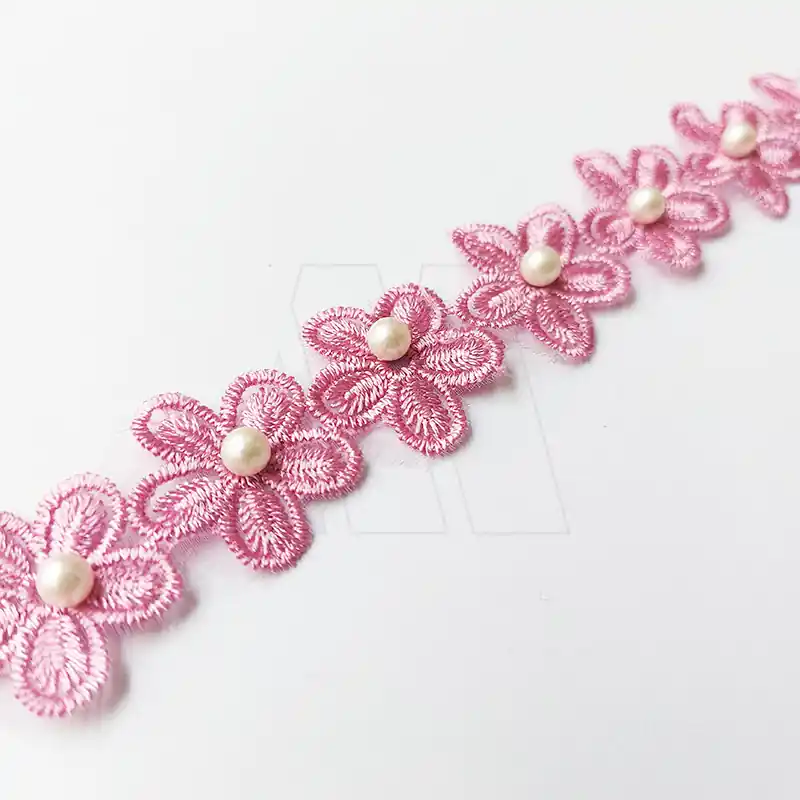 GUIPURE FLOR ROSA C/PERLA 3 CM X 13,7 MTS