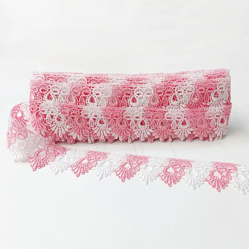 GUIPURE FLORENCIA ROSA Y BLANCO 4,5 CM X 13,7 MTS